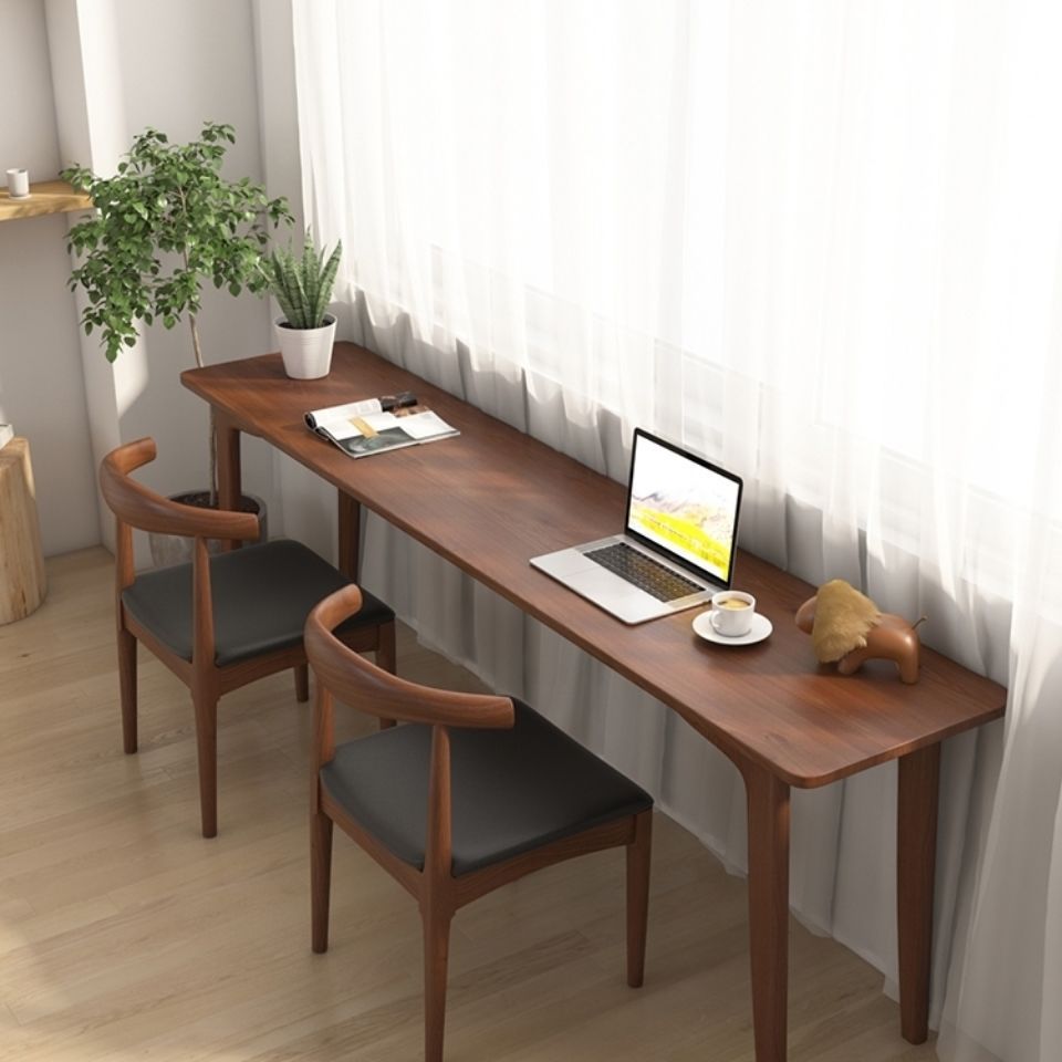 公寓全实木带书柜办公桌家用写字桌书桌简约卧室电脑桌北欧伸缩学生