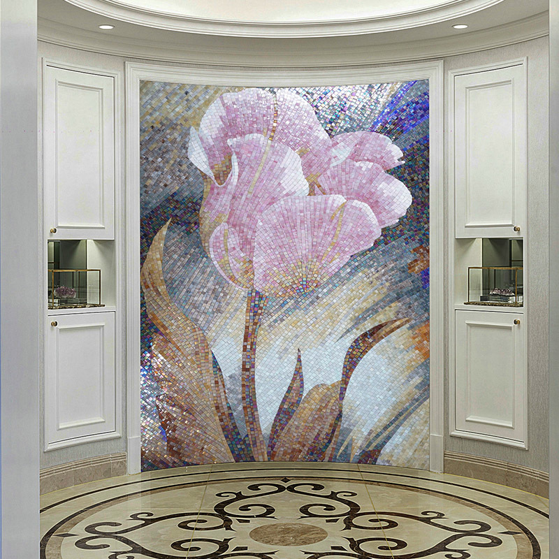 轻奢 马赛克玄关背景墙剪画 简约现代新中式客厅走廊过道实物镶嵌