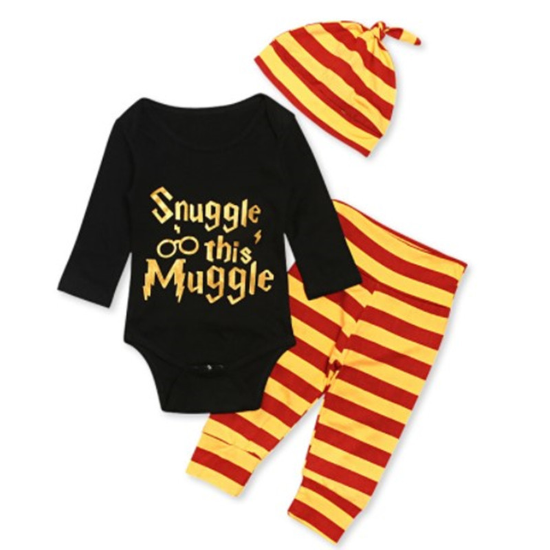 Foreign Trade Harry Potter Baby Clothes European and American Children's Suit Long Sleeve Short Sleeve Black Sheath Clothes Golden Letters Three Pieces