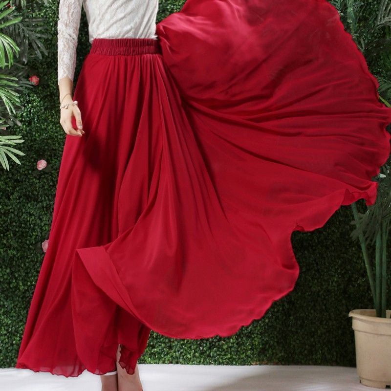 Large Swing Three-Layer Chiffon Skirt Women's Spring and Summer A- line Skirt New Long Dress Slimming Beach Fairy Dress Dancing Dress