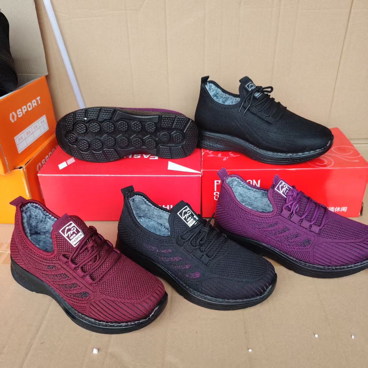 老北京棉鞋女冬新款聚氨酯飞织兔毛你女士休闲棉鞋学生棉鞋妈妈鞋