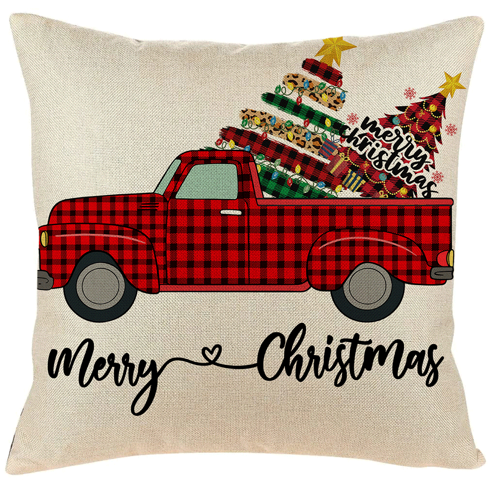 New Cross-Border Amazon Direct Supply Christmas Tree Leopard Print Car Plaid Linen Print Cushion Cushion Cover
