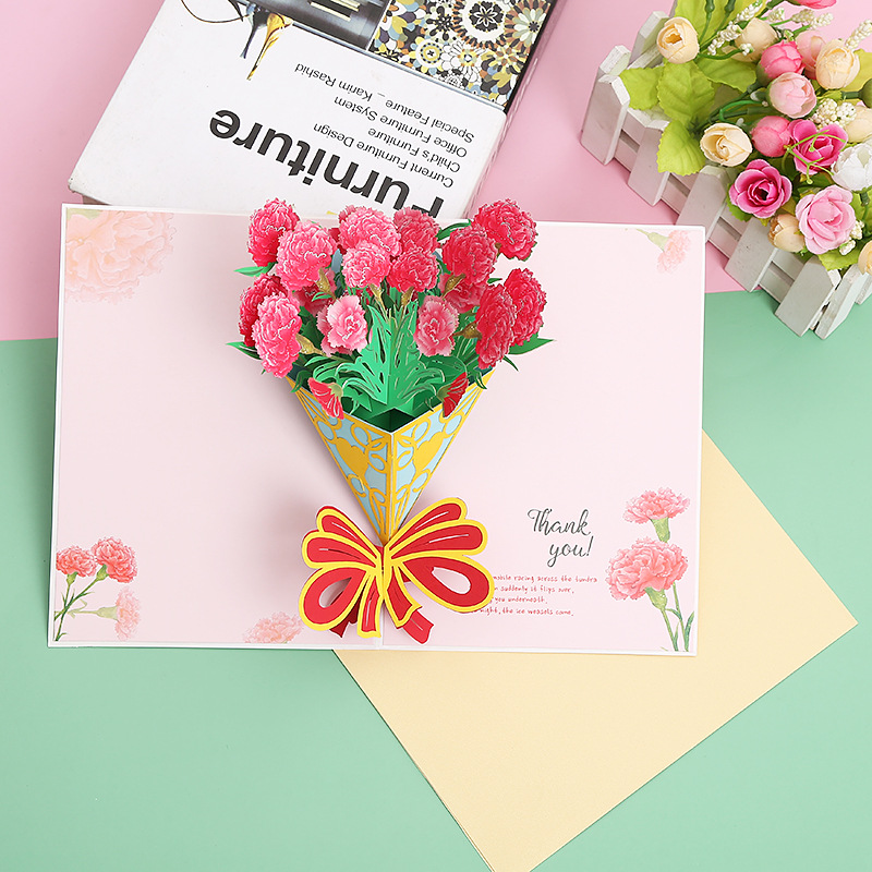 母亲节礼物贺卡3d立体卡片康乃馨贺卡幼儿园送妈妈老师花束