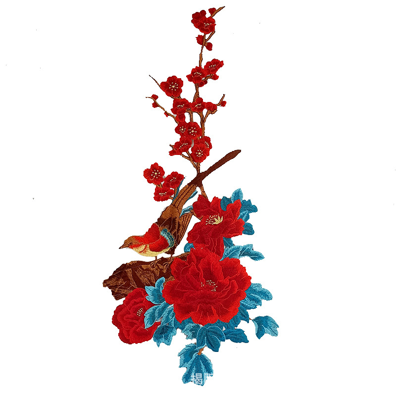 溢希绣品 水溶刺绣中国风牡丹杜鹃鸟刺绣布贴 服装辅料刺绣花边