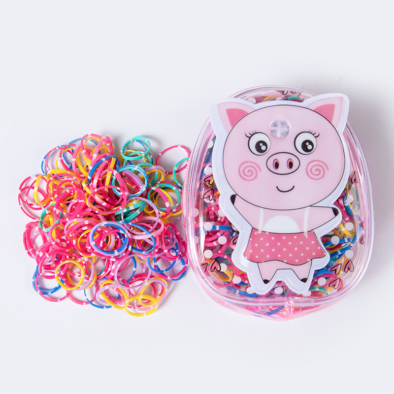 Korean-Style Cartoon Piggy Zipper Bag Disposable Rubber Band Children's Hair Accessories Thickened Black Headband Basic Rubber Band