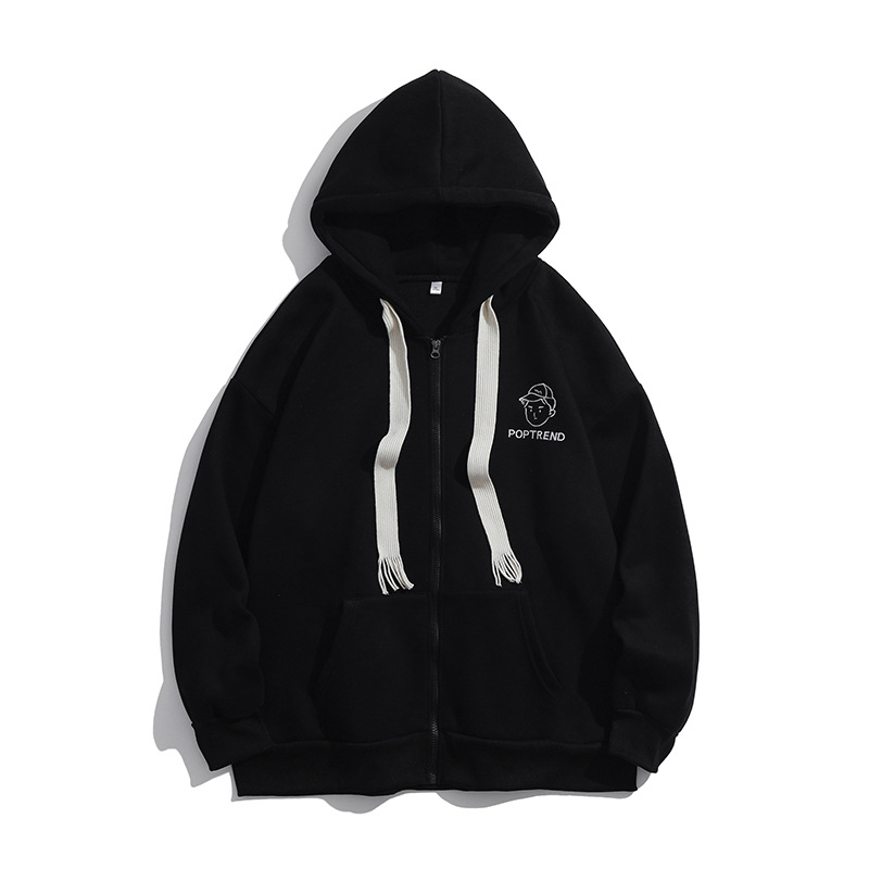 2024年春秋季新款卫衣韩系卫衣男女情侣款慵懒风休闲拉链戴帽卫衣