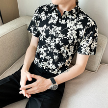 男士衬衫2022跨境夏季新款花色时尚休闲花衬衫韩版男装短袖衬衣