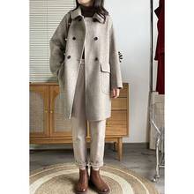 2023年秋冬气质韩版中长款小个子双面呢长羊毛加厚大衣外套