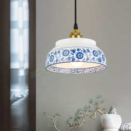 青花瓷餐厅吊灯三头中式古典卧室书房茶室陶瓷玄关楼梯吊灯过道灯