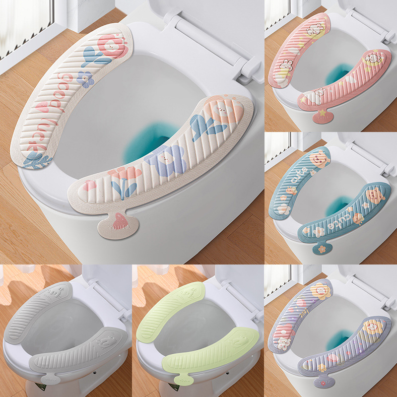 Home Toilet Seat Cover Cushion Adhesive Four Seasons Universal Closestool Cushion Cartoon Cute Toilet Seat Cover Waterproof Happy Day