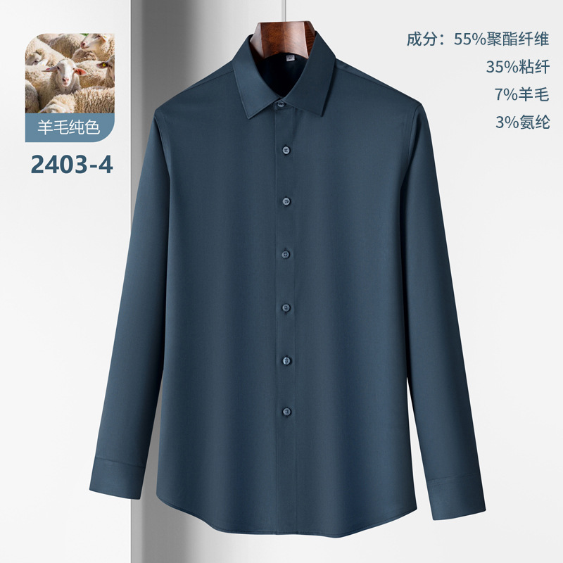 Autumn and Winter New Non-Ironing Light Luxury Self-Heating Wool Shirt Men's Long Sleeve Thickened Solid Color Anti-Wrinkle Casual Business Men's Clothing