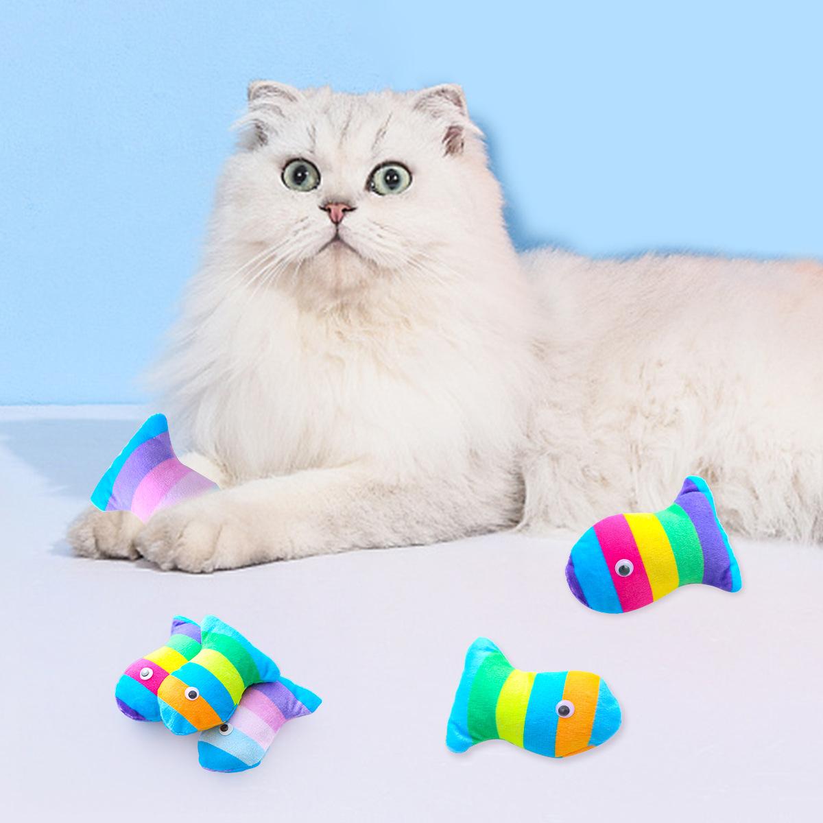 猫玩具彩色条纹猫薄荷鱼耐咬磨牙互动玩乐宠物用品工厂现货批发