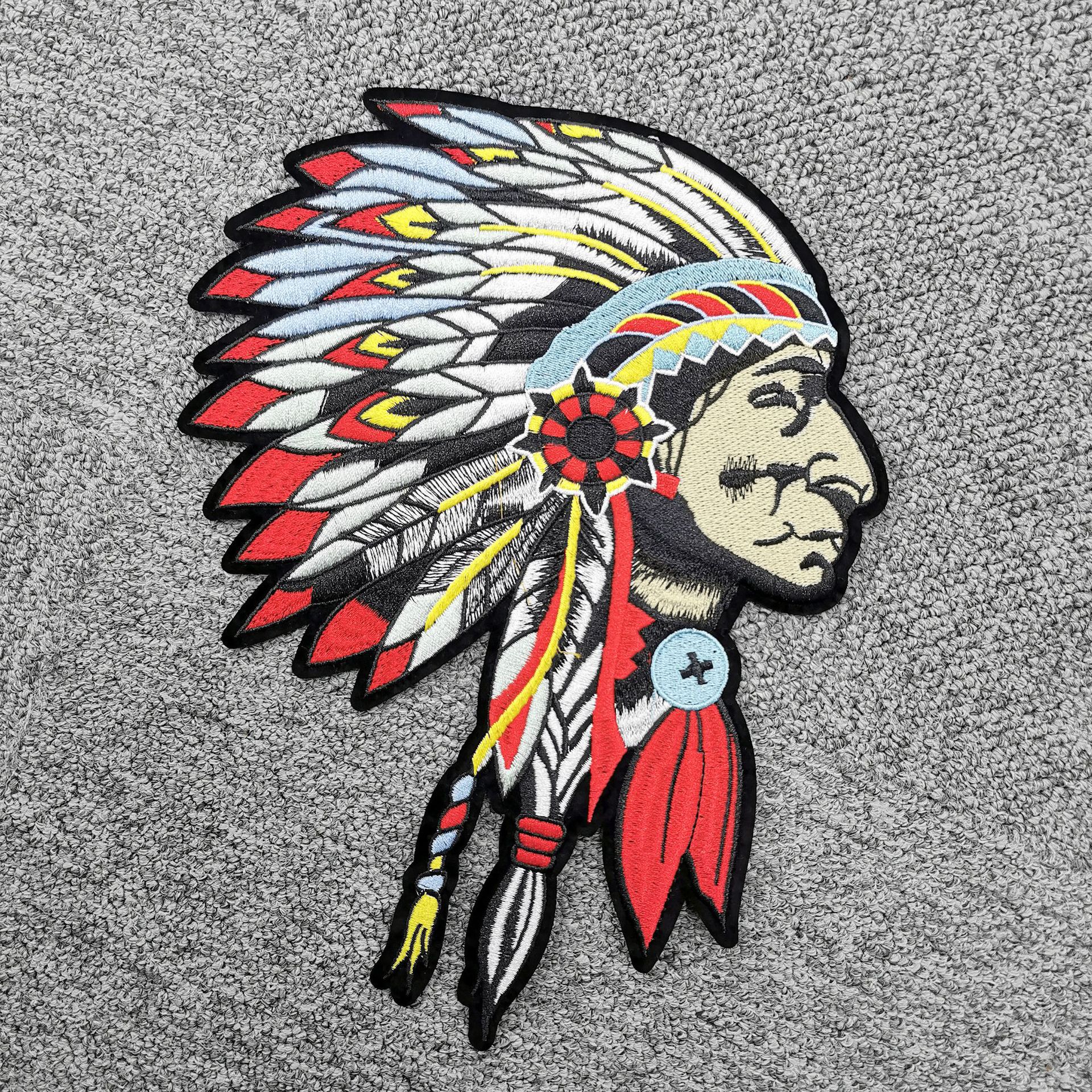 复古布贴印第安人头像刺绣大号布贴衣服夹克贴花裤子补丁贴批发