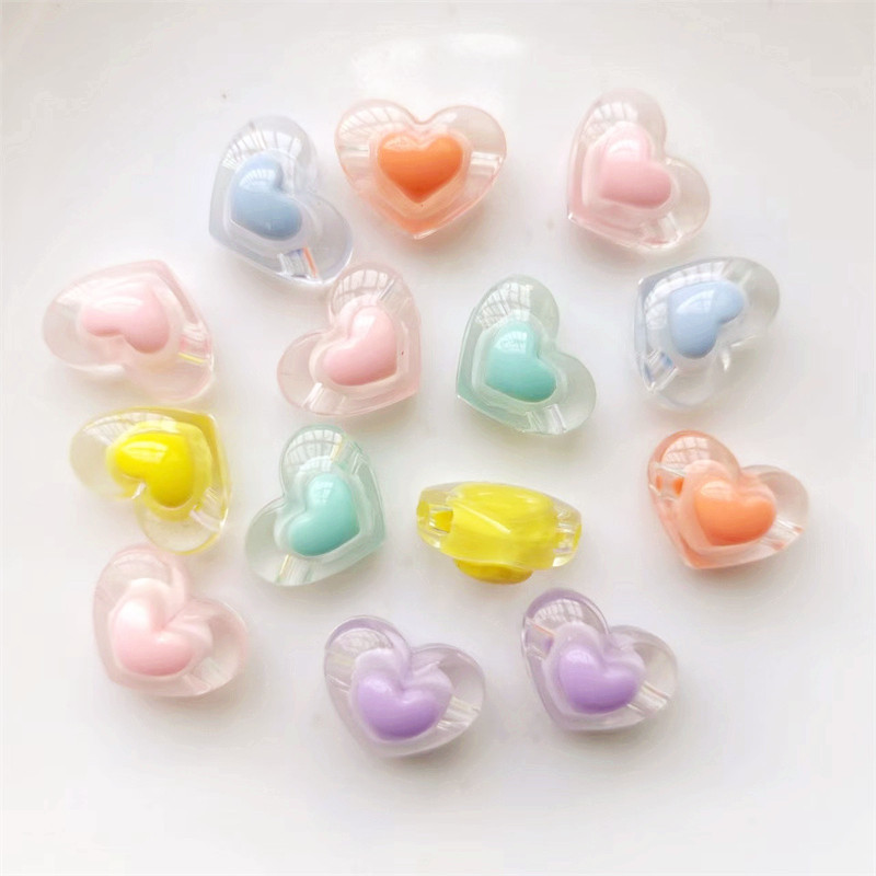 亚克力珠中珠桃心散珠串珠 糖果色透明圆珠柱子珠星星珠子配件