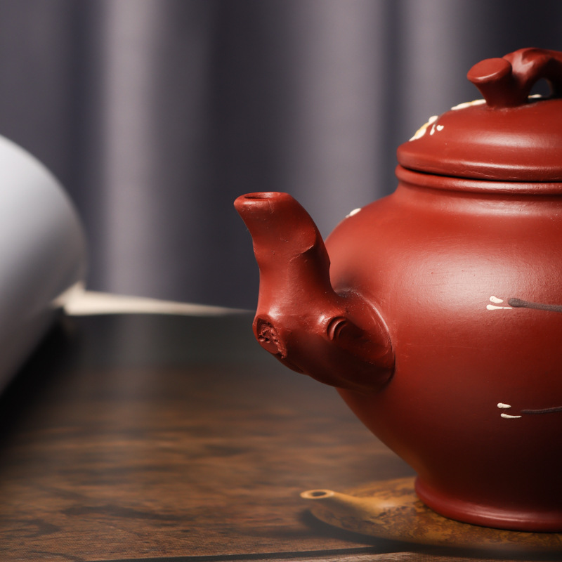 批发宜兴紫砂壶郝彤彤大红袍泥绘报春小茶壶家用功夫手泡茶具礼品