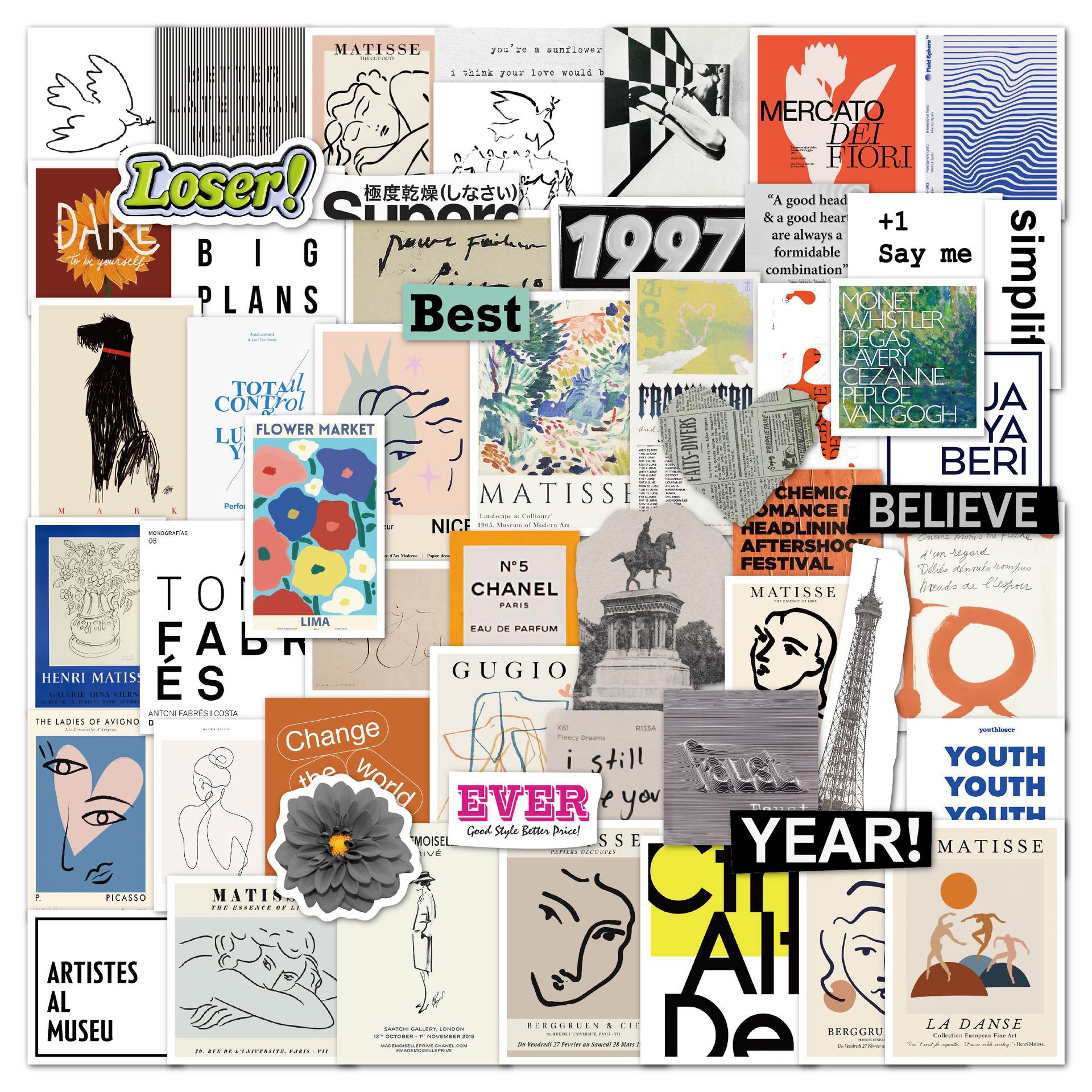 pcs旧时光贴纸50张欧美文艺年代diy装饰防水电脑行李箱复古贴纸￥2