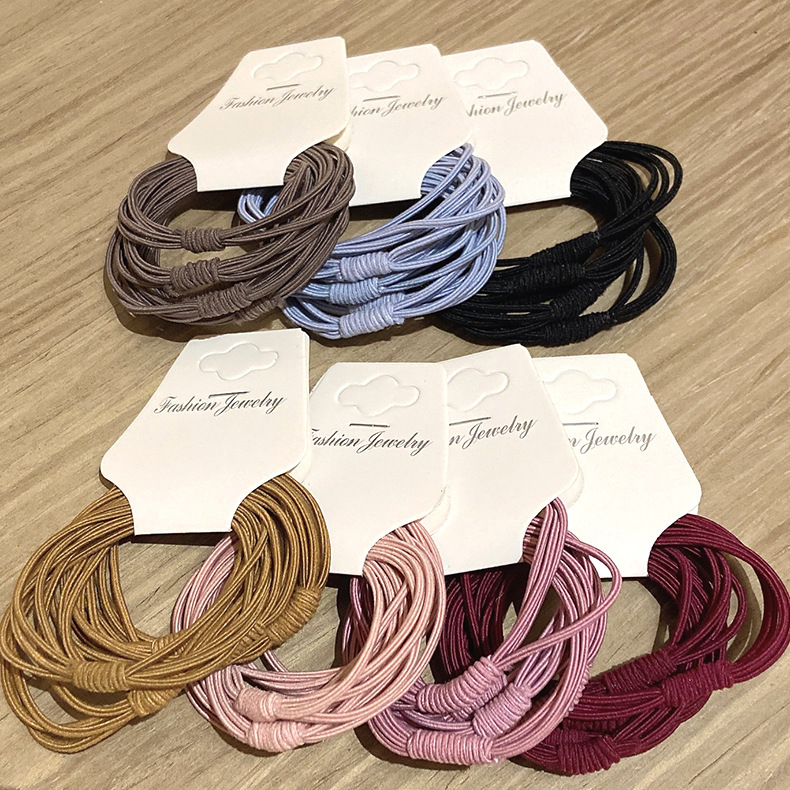 Simple Fashion Hair Ring One Card 4 Rubber Bands Hanging Card Pack 2 Yuan Shop Stall Wholesale Head Rope Basic Style Ponytail Hair String