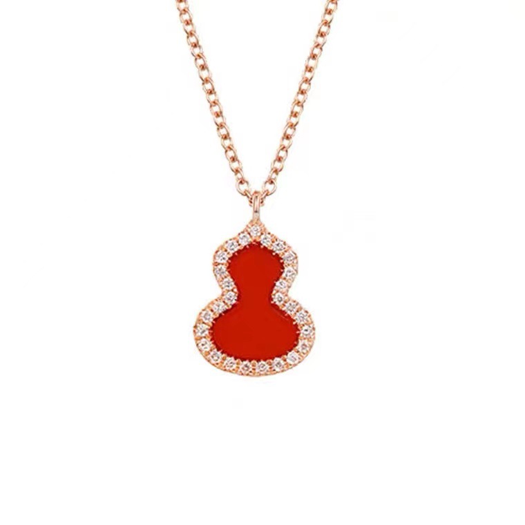 High Version Gourd Necklace Red Agate 18K Rose Gold Fritillary Full Diamond Clavicle Chain KIRIN Couple Sweater Chain Female