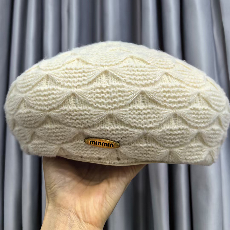 纯色编织毛线贝雷帽气质简约蓓蕾帽子女针织气质画家帽ins韩系潮