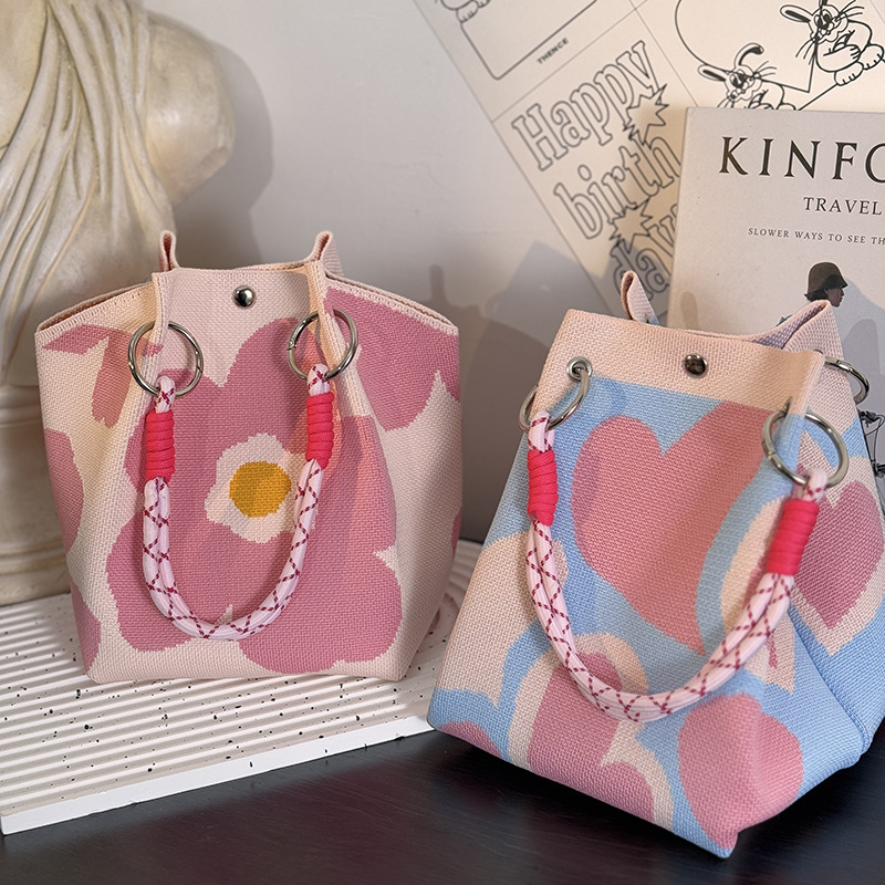 源头工厂批发针织环扣包便携上班大容量手提包通勤小方包收纳包包