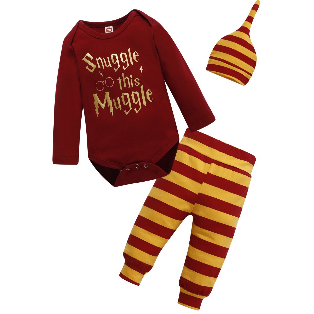 Foreign Trade Harry Potter Baby Clothes European and American Children's Suit Long Sleeve Short Sleeve Black Sheath Clothes Golden Letters Three Pieces