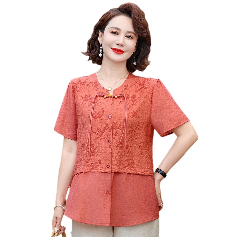 奶奶女夏装短袖衬衫上衣60岁70老年人妈妈装宽松碎花衬衣洋气衣服