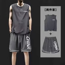 ins流行夏季背心男士短袖短裤套装宽松大码T恤运动篮球裤两件套