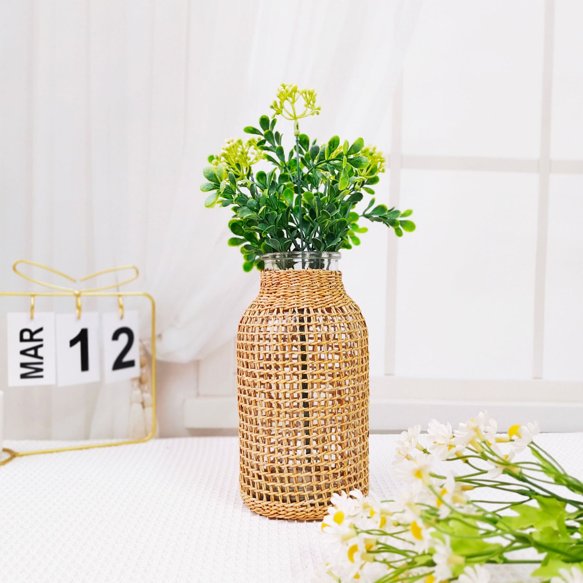 Cross-Border Foreign Trade Wholesale Straw Glass Dried Flower Vase Japanese Style Creative Vase Aquatic Plant Domestic Ornaments