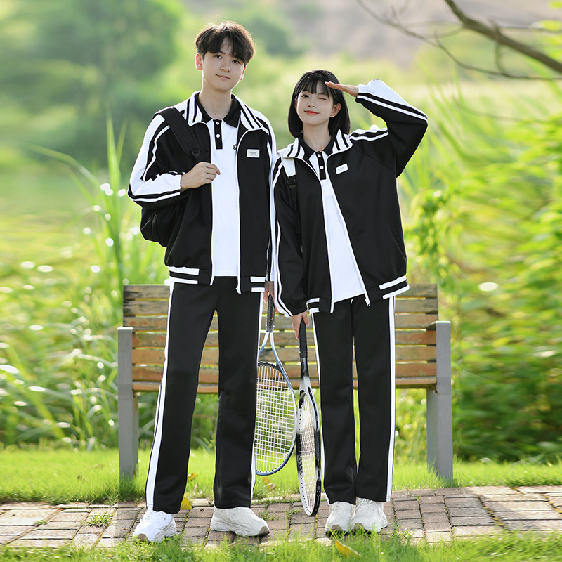 学生班服秋冬季学院风卫衣黑色套装小学初高中生校服运动会三件套