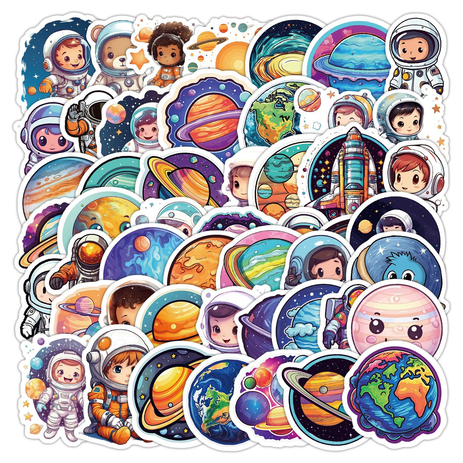50张卡通宇航员涂鸦贴纸冰箱吉它手机装饰贴画防水创意儿童贴纸