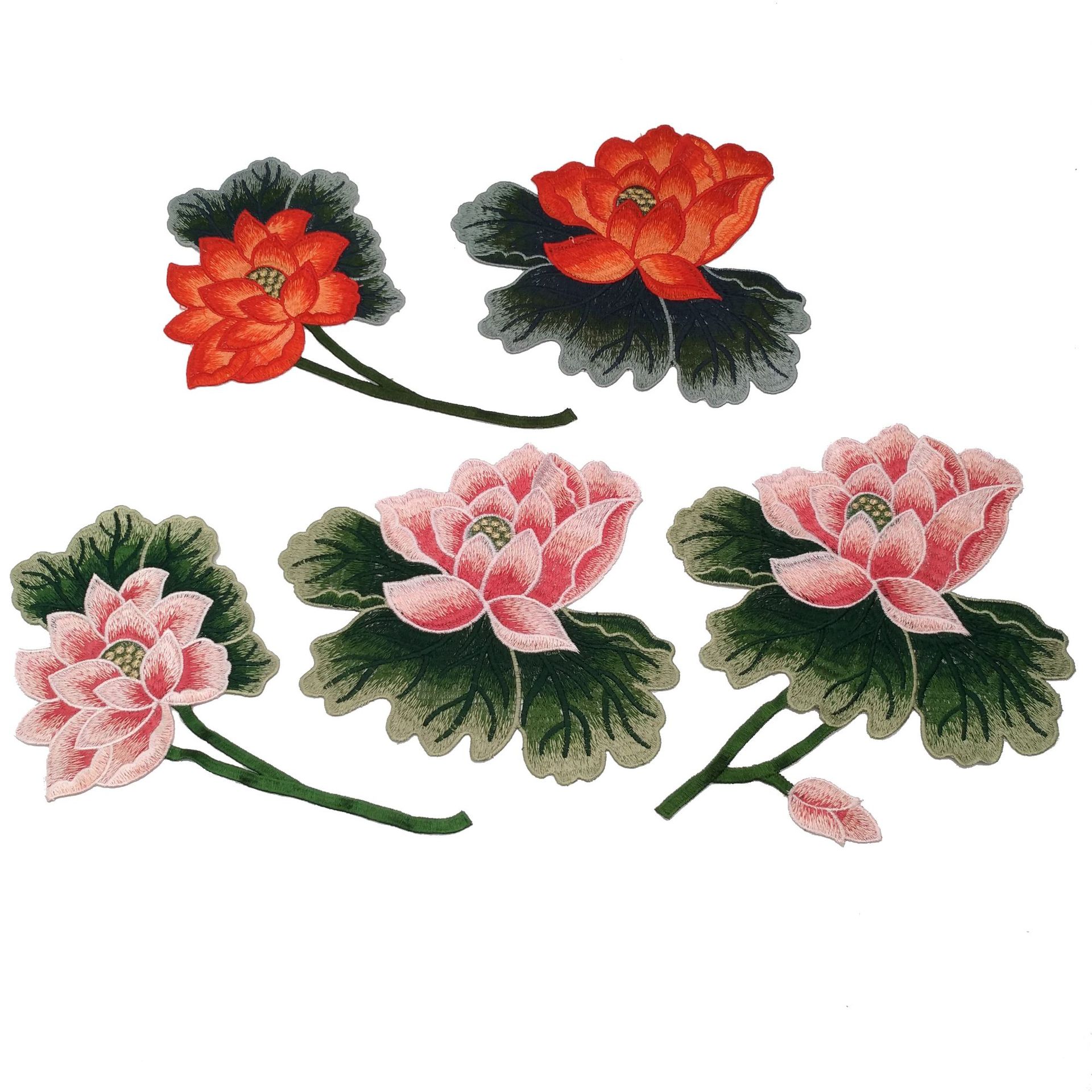 荷花水溶刺绣领花 内衣胸花 diy帽子箱包服装辅料 民族风刺绣贴花