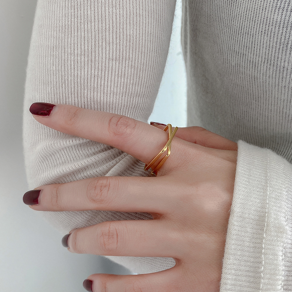 小方戒素圈金色方形戒指女时尚个性开口尾戒小指叠戴关节戒食指戒