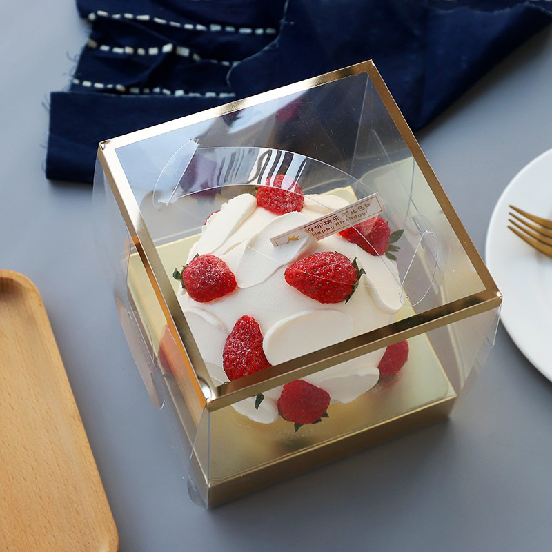 小4寸透明生日蛋糕方形盒子 手提四寸烘焙塑料一次性包装