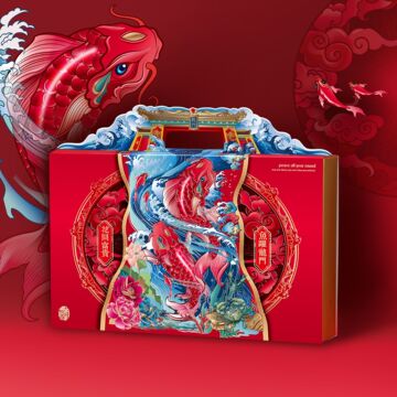 国潮鱼跃龙门新年大礼盒烘焙饼干雪花酥蛋黄酥包装手提盒