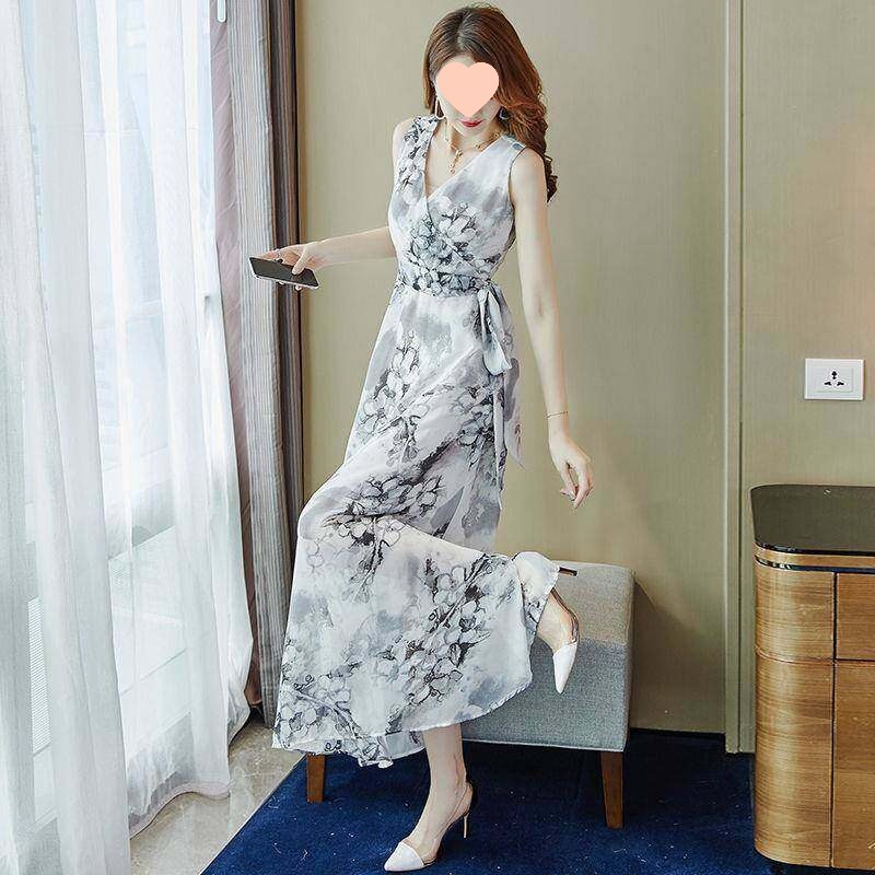 沙滩裙波西米亚长裙女夏2024新款收腰系带显瘦海边度假雪纺连