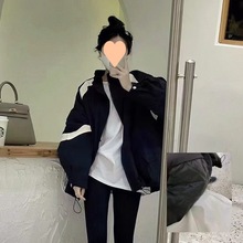 黑白撞色冲锋衣外套女2023春秋季新款小个子薄款抽绳休闲运动夹克