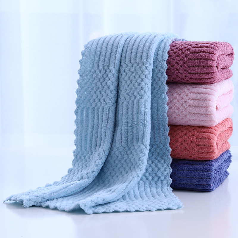 Factory Wholesale Warp Knitted Coral Velvet Towel Thickened Absorbent Soft Lint-Free Auspicious Grid Face Washing Present Towel