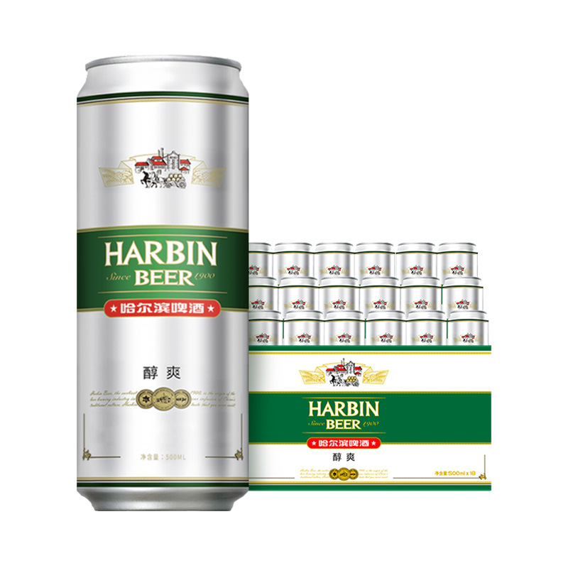 哈尔滨啤酒醇爽500ml*18听整箱超鲜瓶装哈啤小麦王啤酒罐装-阿里巴巴