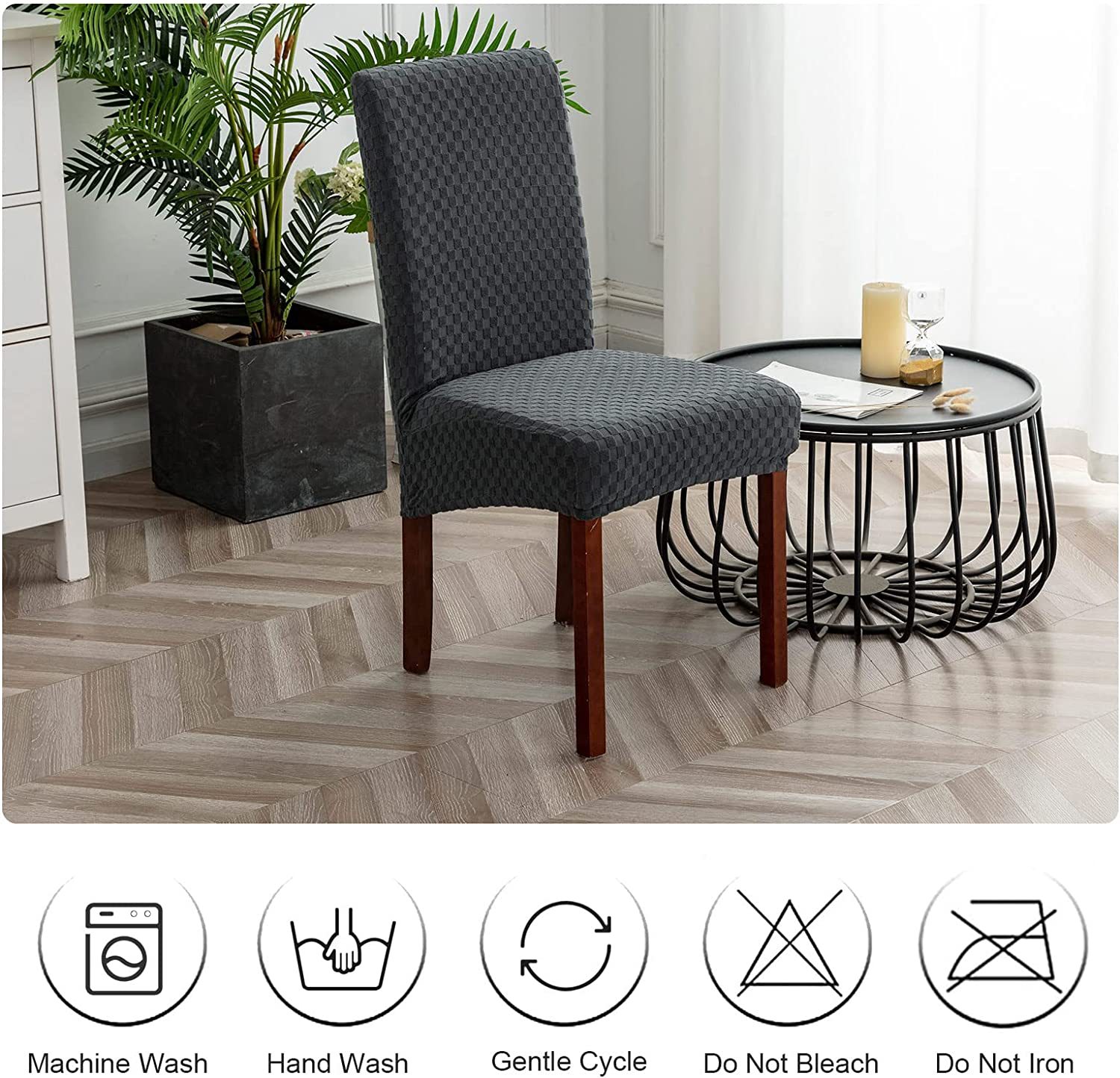 [Elxi] Square Jacquard High Back Chair Cover Household Chair Cover Cover Four Seasons Universal Elastic plus Size Chair Cover Wine