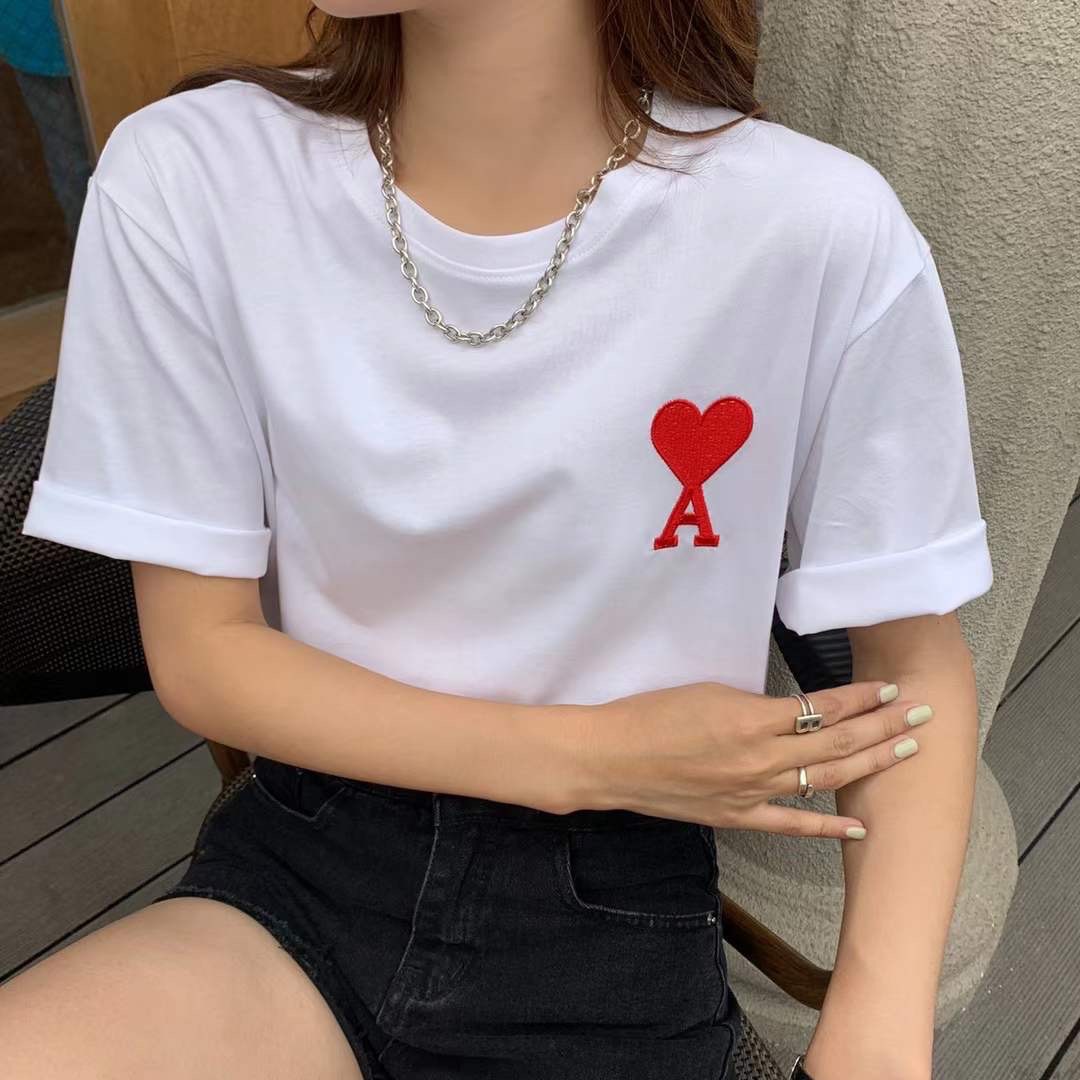 红桃a爱心纯刺绣棉短袖t恤女ins潮女装2022春夏新款
