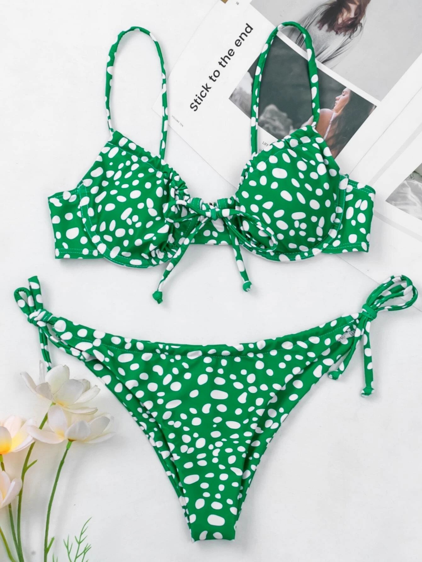 欧美新款波点分体泳衣女多色性感系带比基尼简约时尚bikini泳装