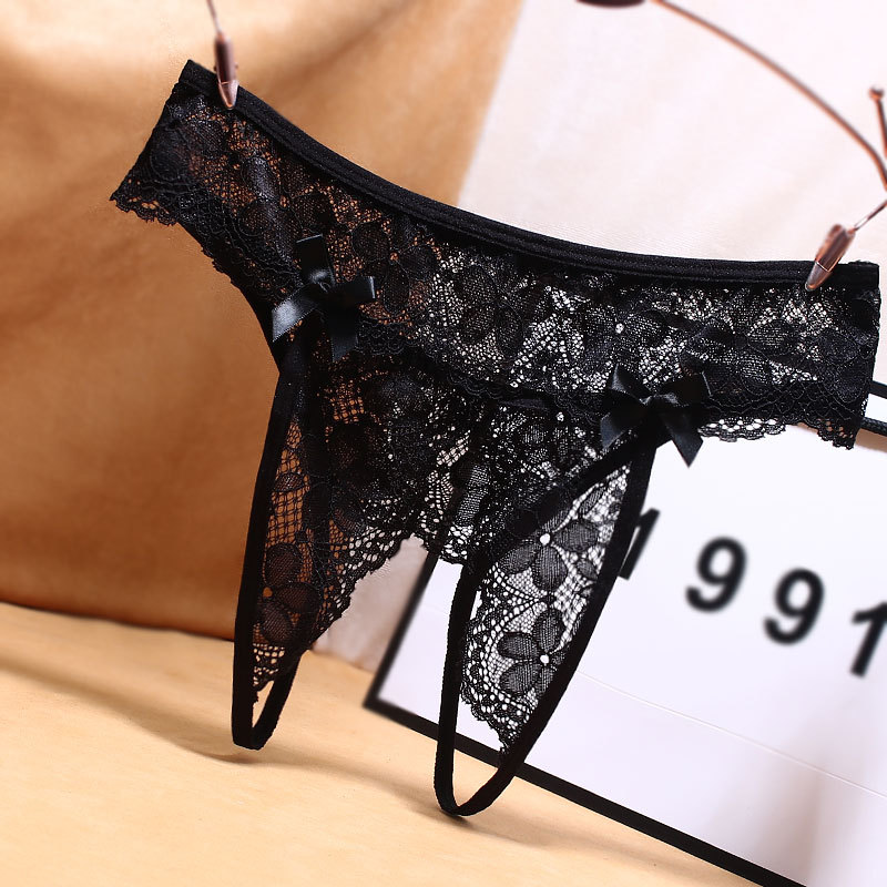 外贸开裆裤免脱情趣蝴蝶结女内裤透明开叉低腰无痕火辣超薄三角裤