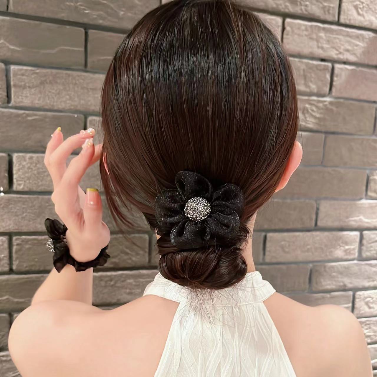 Light Luxury Mesh SUNFLOWER Hair Ring Flower Ponytail Bun Mesh Hair Accessories Updo Hairpin Female Hair Ring Grip