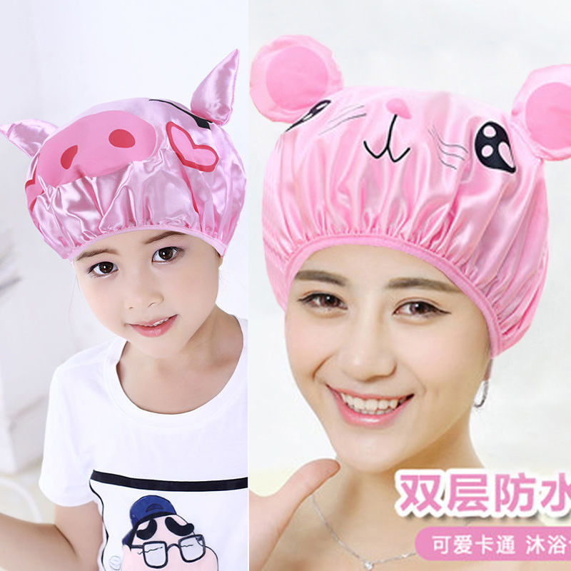 新款可爱防水儿童浴帽亲子双层浴帽卡通成人洗澡淋浴帽防油烟头套