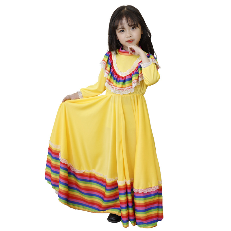 传统墨西哥女孩裙子大裙摆民族风格连衣裙舞蹈服装万圣六一儿童节