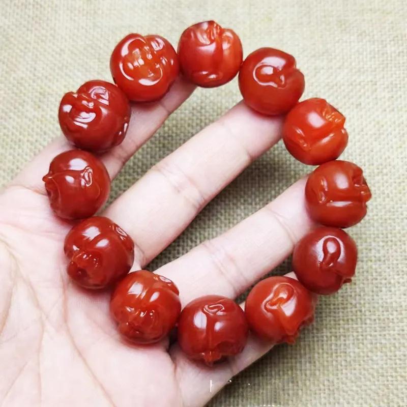 批发四川保山南红玛瑙手工佛头手链云南川红佛珠柿子红男女款手串