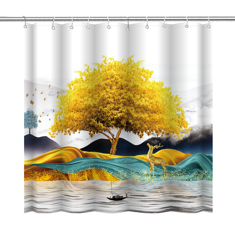 Digital Printing Processing Door Curtain Amazon Shower Curtain Source Manufacturer Drawing Foreign Trade Shower Curtain Nordic Style