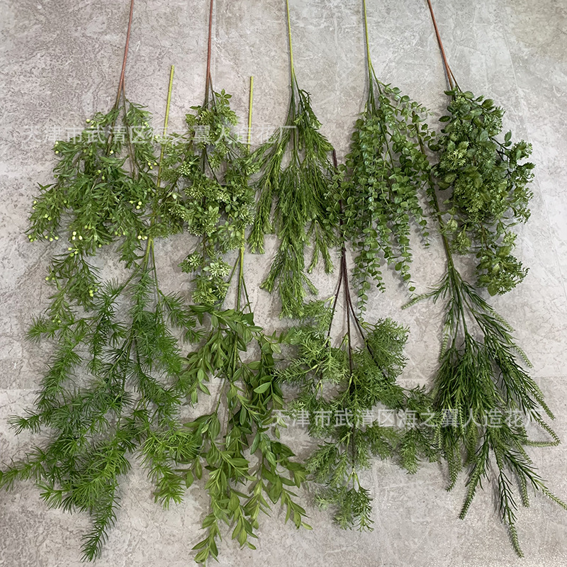 婚庆森系深绿色叶材仿真植物婚礼堂装饰吊顶插花九里香千层金假花