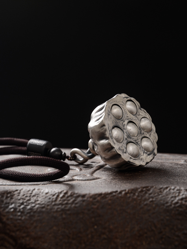 999纯银莲蓬手把件足银摆件禅意银茶宠银滚珠按摩把玩个性银挂件