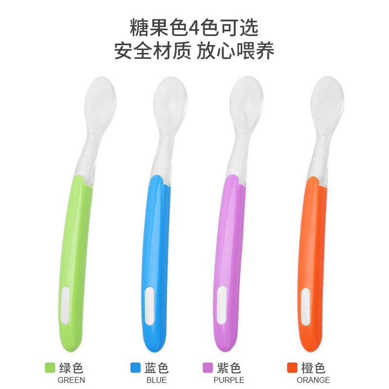 Thicken and Lengthen Baby Soft Head Silicone Spoon Food Supplement Rice Cereal Feeding Spoon Infant Training Spoon Tableware